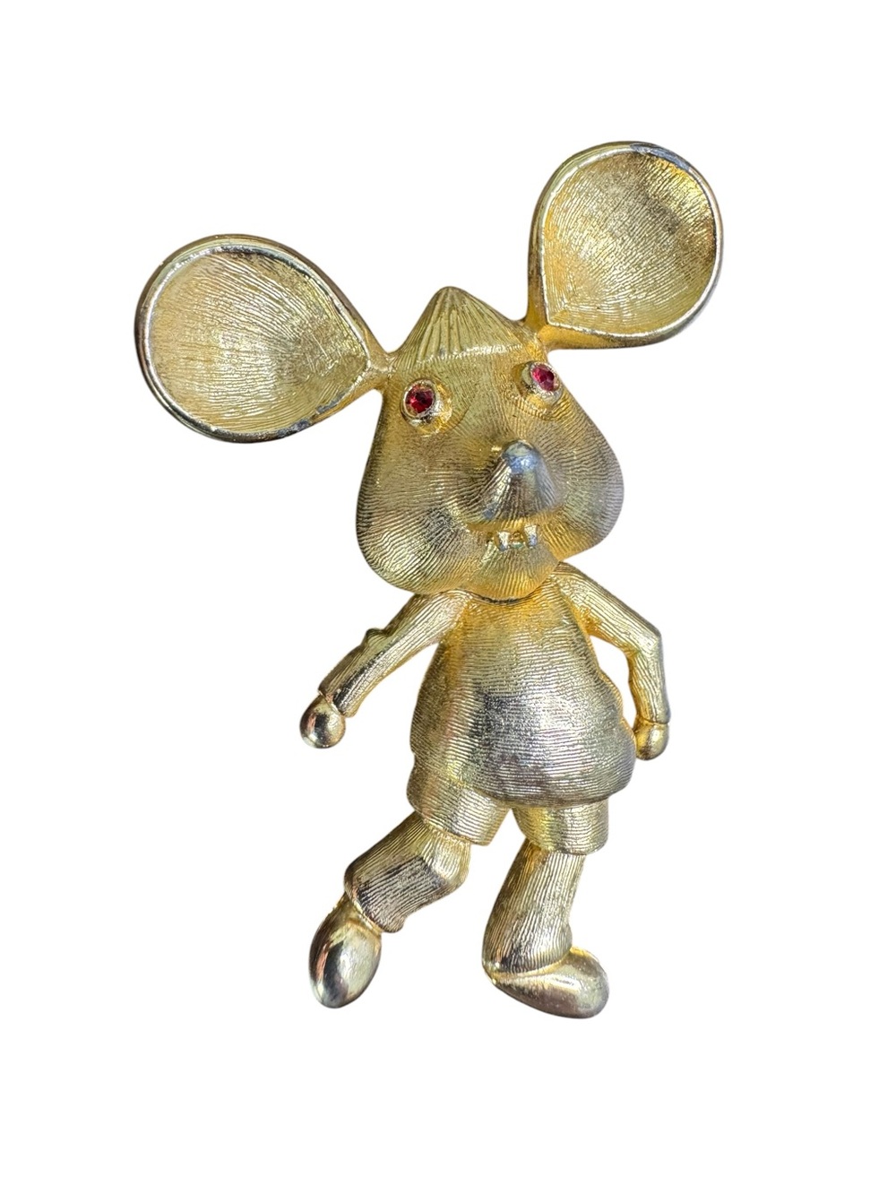Topo Gigio Mouse Brooch Gold Tone with Red Eyes - Sphinx for Boucher 1960’s